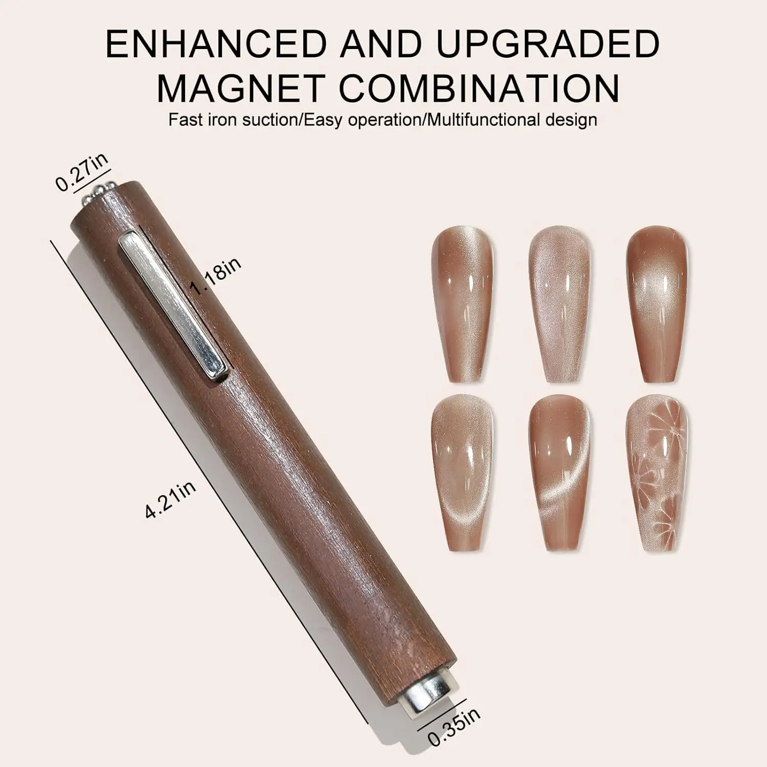Palo magnético 3D para decoración de uñas, ojo de gato, 3 en 1, forma de cigarro, imán para uñas, mango de madera, herramienta magnética de Gel UV para decoración de uñas, diseño DIY