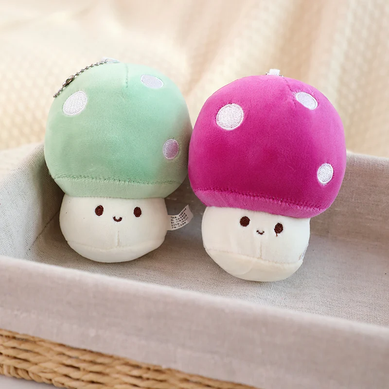 Kawaii Lifelike Colorful Mushroom Plush Pendant Keychain Soft Toys Stuffed Simulation Plants Shiitake Mushrooms Plushie Dolls