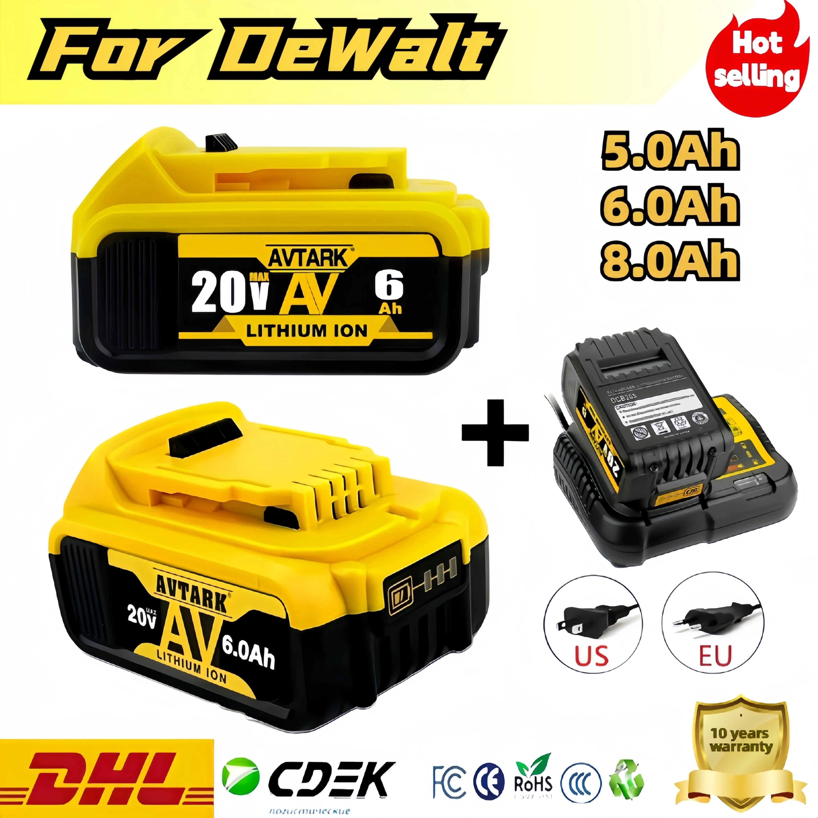 

2024 New upgrade for Dewalt 20V 6.0Ah Battery , charger For Dewalt 18V DCB184 DCB200 DCB182 DCB180 DCB181 DCB201 Tools Battery