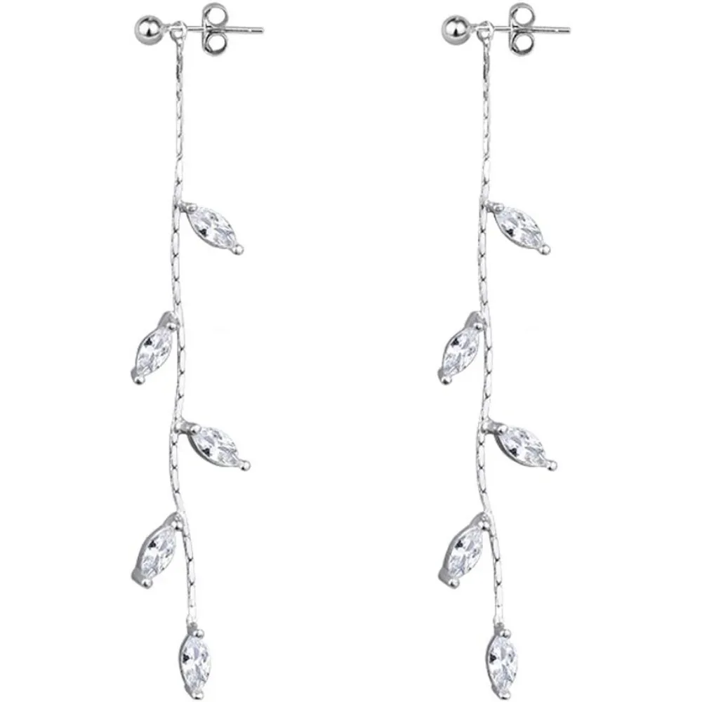 

Sterling Silver CZ Droplet Dangle Earrings Olive Leaf Bridal Wedding Prom Jewelry for Women Teens