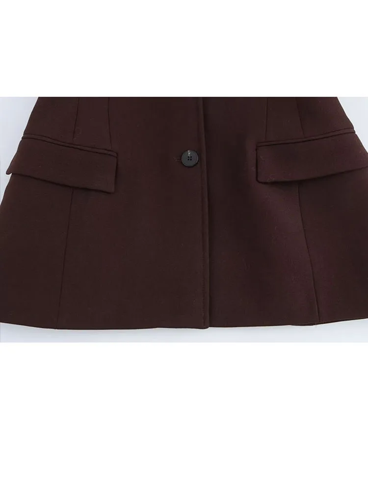 HH Women 2 Piece Set Lapel Long Sleeves Single Breasted Pocket Decorate Blazer Top+Fashion Side Pockets Zipper Trousers