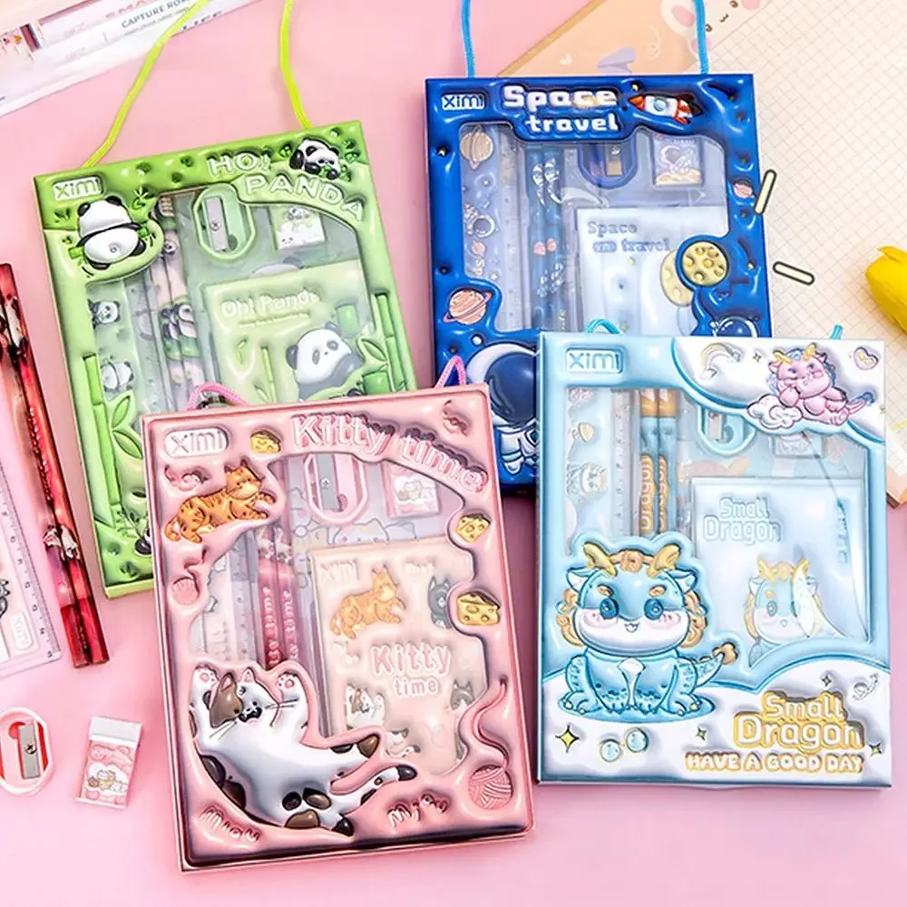 1 Set Cartoon Stationery Set Including Pencil Notebook Ruler Eraser Pencil Sharpener Student School Supplies Stationery Gifts