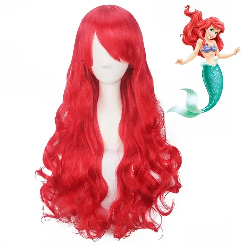 Peluca de La Sirenita sintética rizada larga para niños, pelucas de cabello rojo para Cosplay para mujeres, 60-80cm