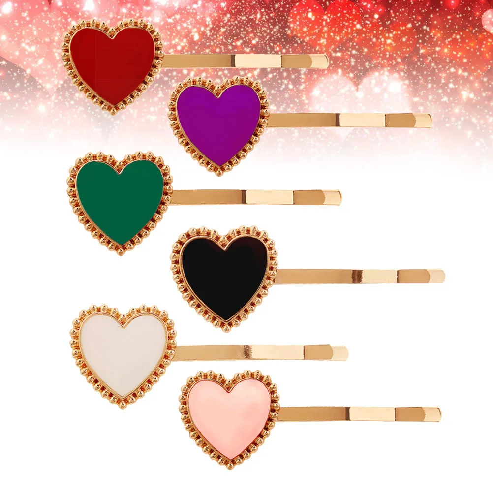 

5Pcs Heart Hair Clip Alloy Bobby Pin Stylish Love Barrette Decorative Hairpin Girls Party Banquet Hair Accessories Red Heart