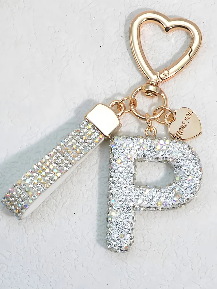 Glänzender Diamant-Besatz 26 Englische Initialen Schlüsselanhänger Auto Hochwertiger Schlüsselring Damenhandtasche Zierlicher Anhänger Thanksgiving-Geschenke – Detail 16