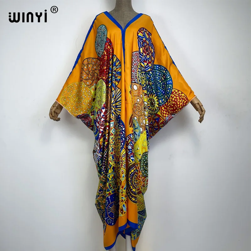 

WINYI Dashiki Dress Print summer Party Dress Elegantes Muslim Abaya Bazin Robe Gown Broder Riche Sexy Lady maxi beach kaftan