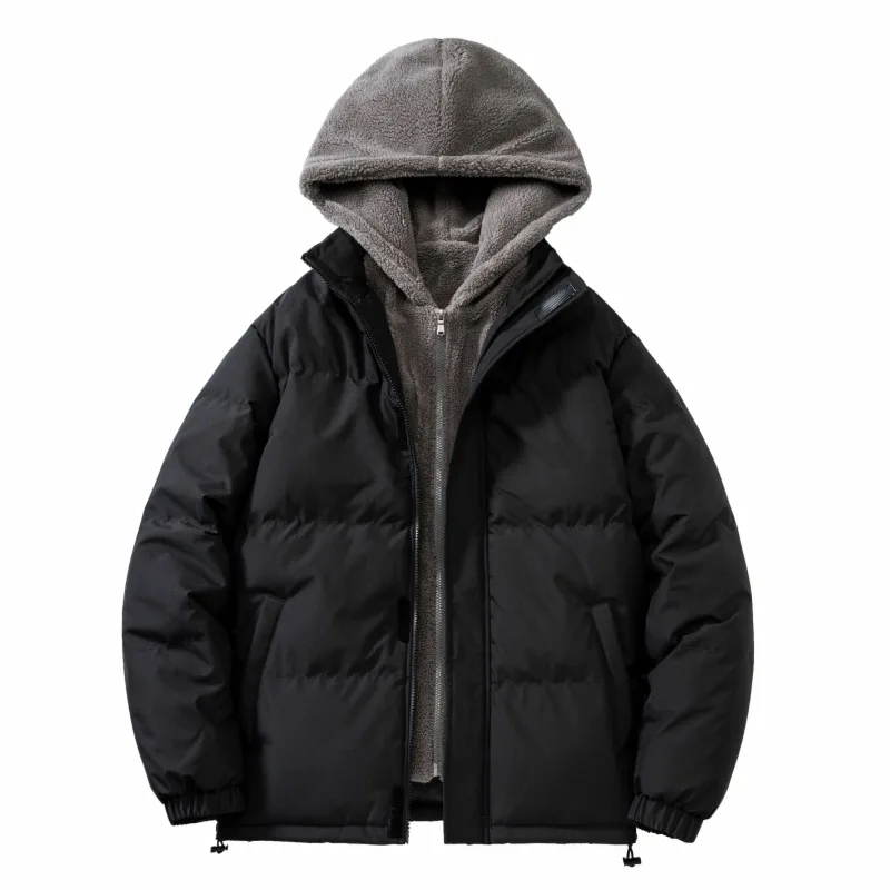 

Winter men clothing handsome fake two-piece hooded overweight plus size thickened warm cotton jacket 140kg 7XL 8xl jacket