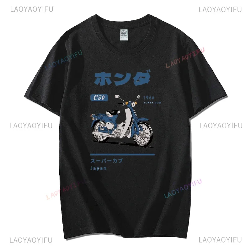الكلاسيكية سوبر شبل C50 دراجة نارية طباعة الرجال تي شيرت اليابانية دراجة نارية الجرافيك التي شيرت عالية الجودة القطن قصير الأكمام تيز