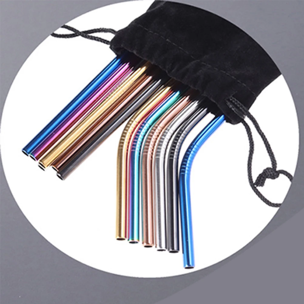 

10pcs Reusable Straw Pouch Foldable Lightweight Cotton Linen Bag With Drawstring For Portable Travel Stainless Steel Glass