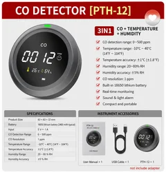 PROTMEX 2 w 1 CO Alarm Detektor ostrzegawczy Lampka kontrolna Tlenek węgla Węgiel Drewno Smok Czujnik dla bezpieczeństwa przemysłu domowego PTH-12