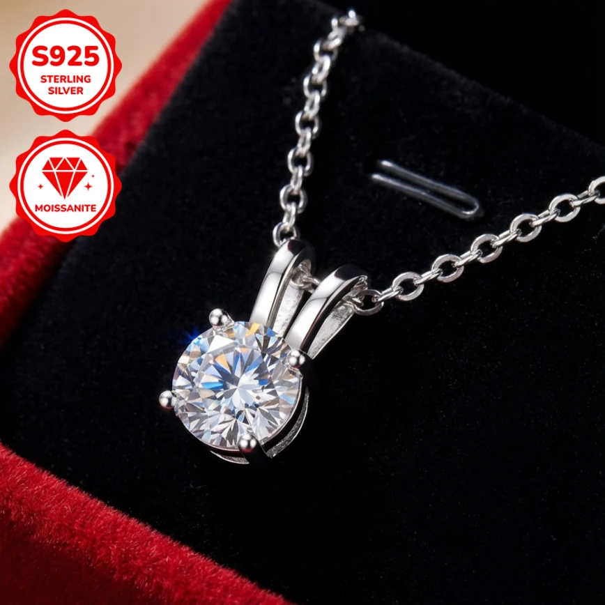 1Pc 1/2/3Carat 925 Sterling Silver Moissanite Pendant Necklace: This Adorable Rabbit Pendant Necklace Is A Perfect Gift.