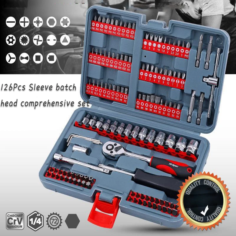 126Pcs Quick-Release 1/4-Inch Socket Set Ratchet Torque Wrench Car Repair Tool Kit for Auto Repairing Set Mechanic Tools