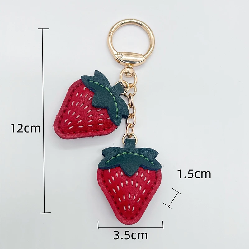 رائعة الراقية حقيبة الفراولة المعلقات عالية الجودة الجلود المفاتيح المعلقات الإبداعية مزدوجة الفراولة مخيط يدويا الهدايا