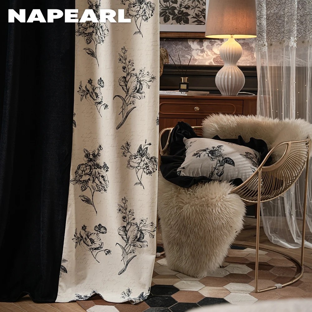 NAPEARL 2024 New High Quality Splicing Curtain Printed Floral Panel Window Drapes Tulle Sheer Yarn Living Room Bedroom Decor 1PC