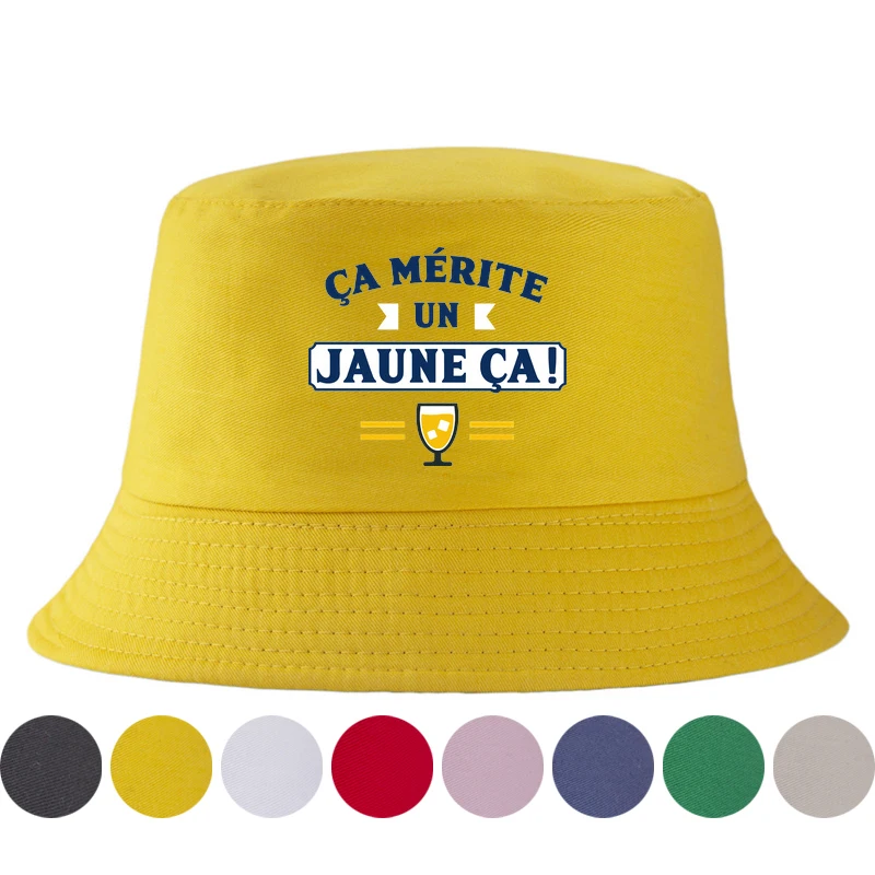 Yellow Beer Lover Bucket Hat ÇA MÉRITE UN JAUNE ÇA! French Slogan Print Fisherman Cap Men Women Casual Streetwear Summer Sun Hat
