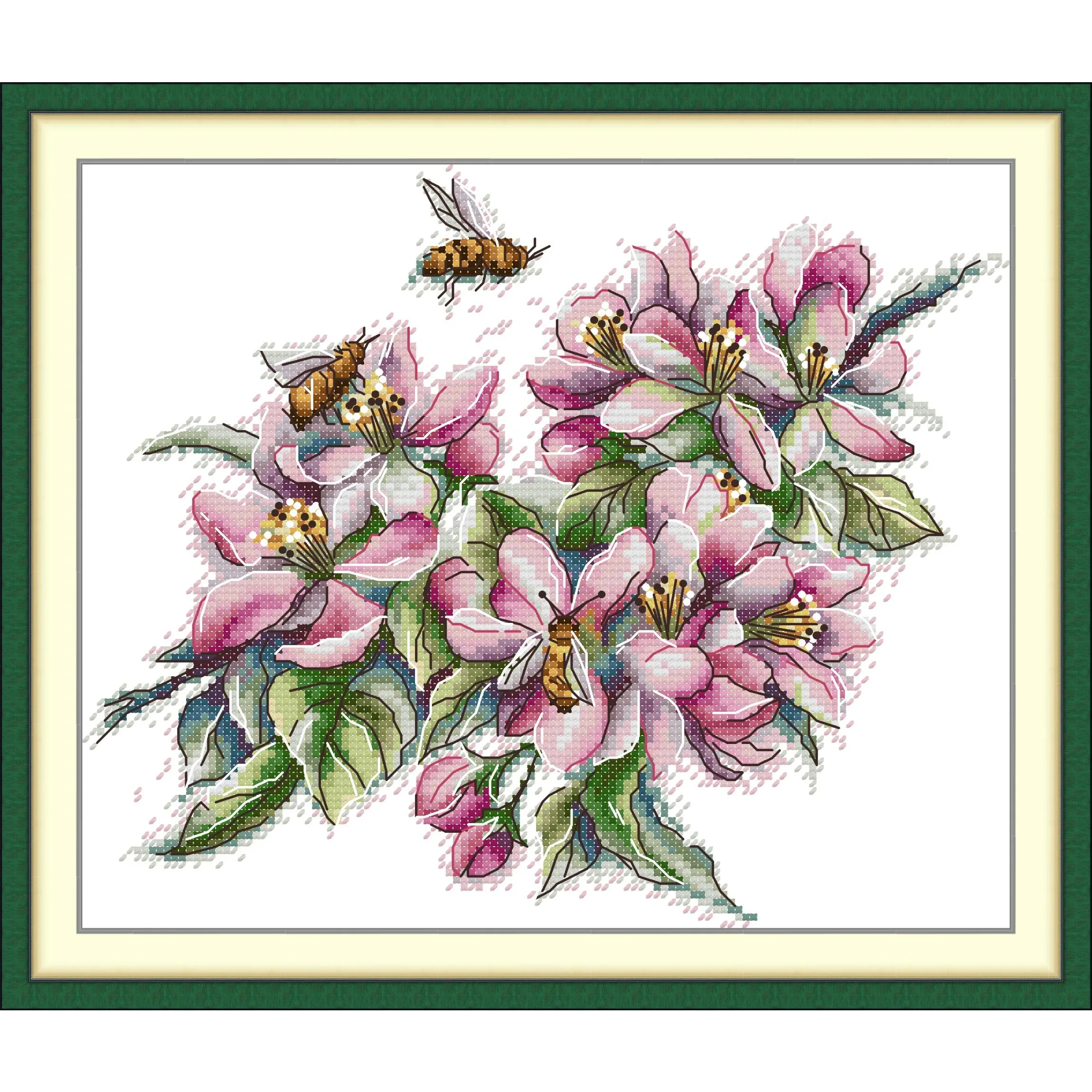 

Joy Sunday Pre-printed Cross Stitch Kit Easy Pattern Aida Stamped Fabric Embroidery Set-Magnolia and Bees