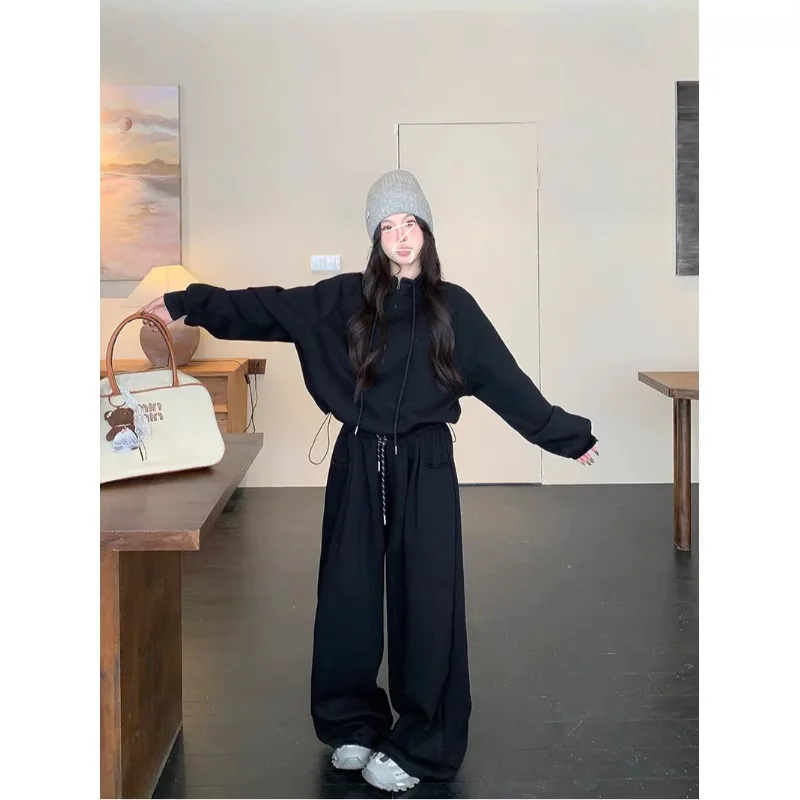 Fashion Sports Suit Women's Spring and Autumn Korean Version Casual Top Slimming High Waist Wide Leg Pants Two-piece Set