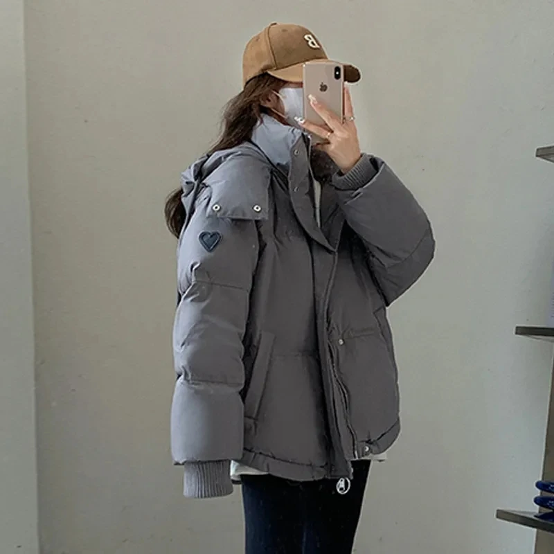 Womens Hooded Down Cotton Jacket Cotton-Padded Coat Zipper Cardigan Loose Thicken Warm Casual Outwear Winter Jacket