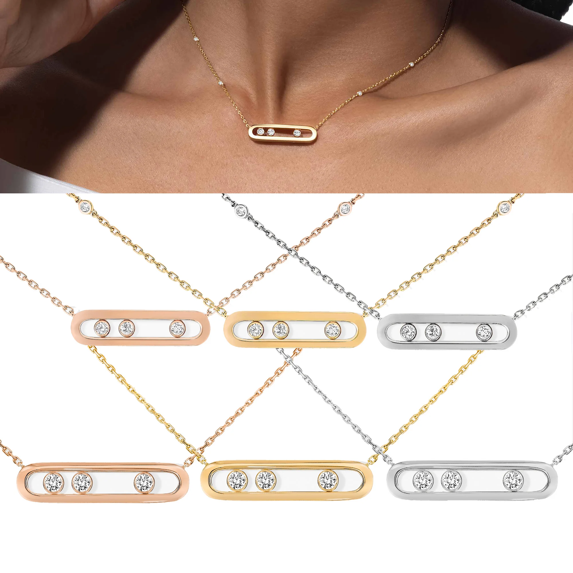 

Baby MOVE series pure silver s925 necklace with sliding diamond and simple three diamond women's collarbone chain