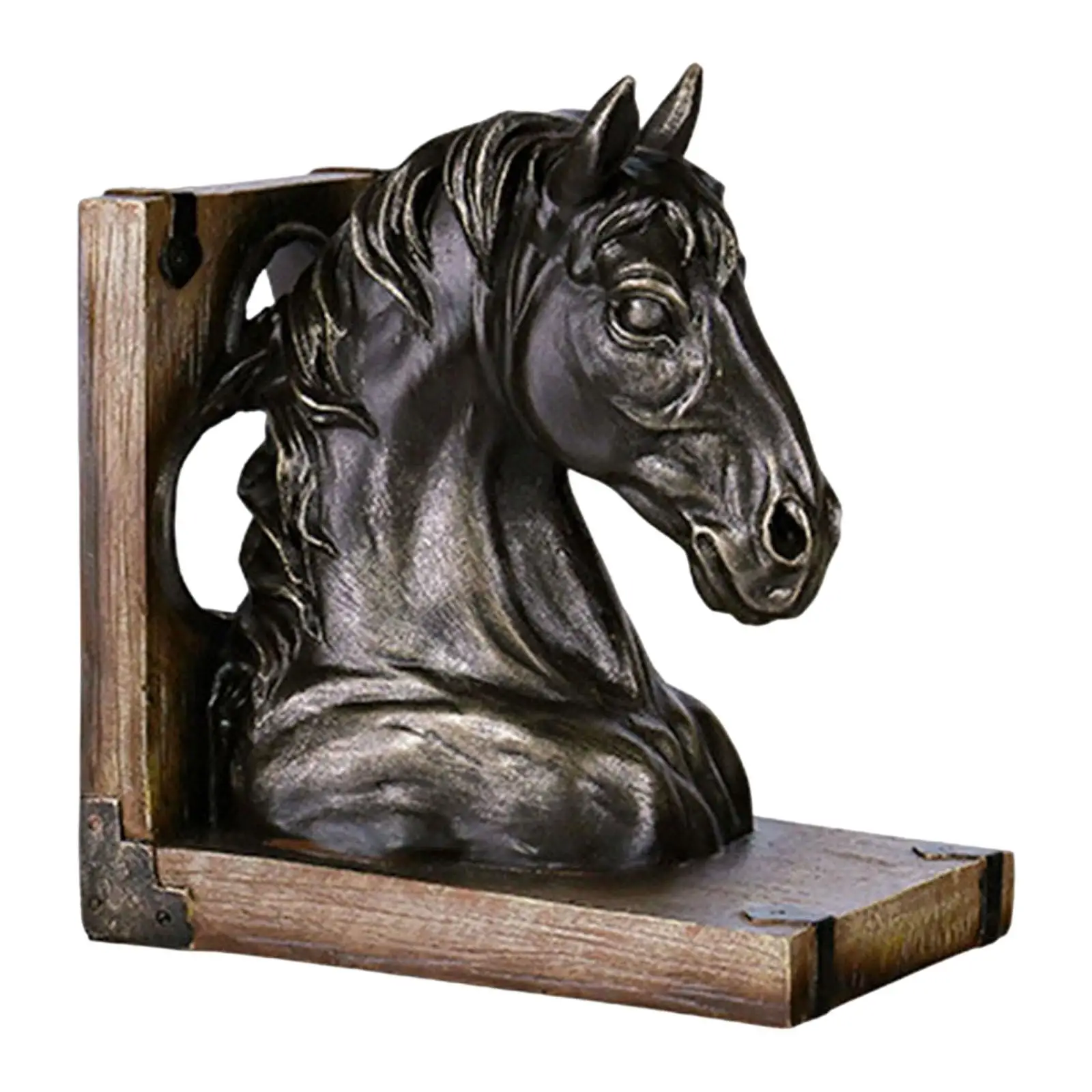 Resin Horse Head Sculpture Bookend Ornament Vintage Desk Decor Animal Book Stand for Living Room Shelf