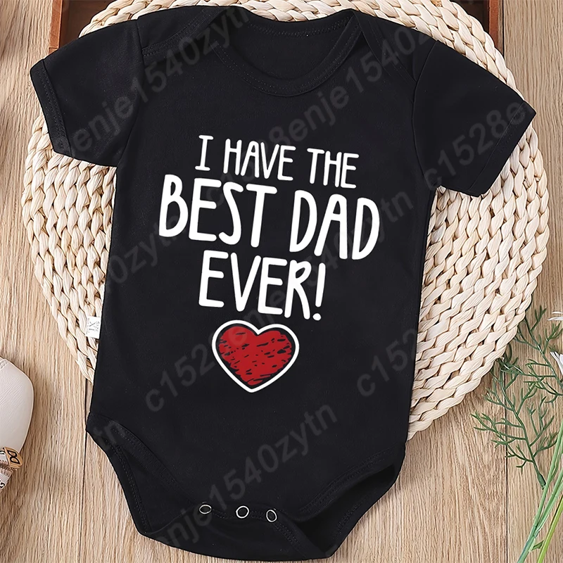 

"I Have The Best Dad Ever" Letters Print Baby Girl And Boy Romper Cute Infant Short Sleeve Crew Neck Bodysuit Clothes For Summer