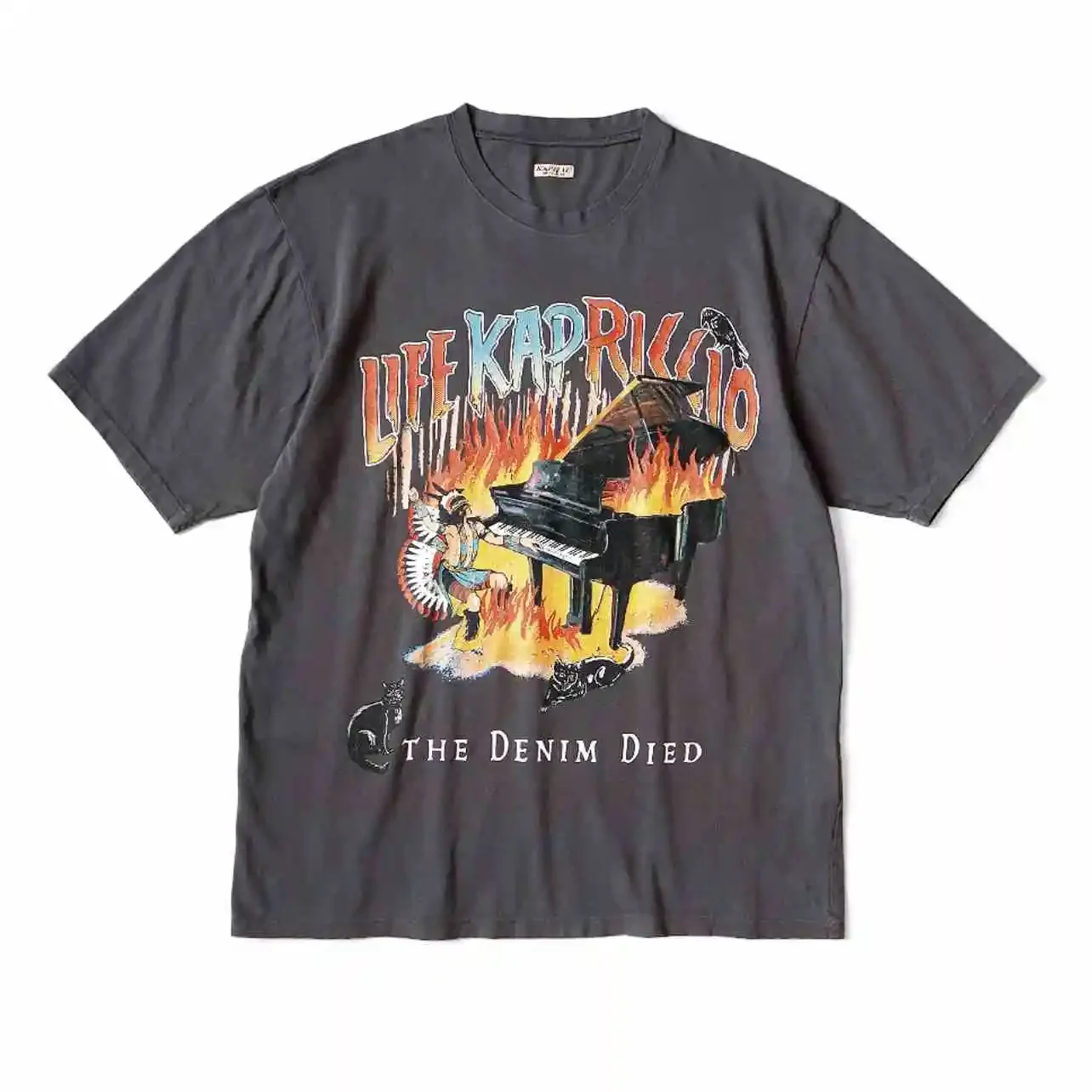

25SS KAPITAL Hirata and Hongri Casual Piano Print Tops Washed Round Neck Short Sleeved T-shirt