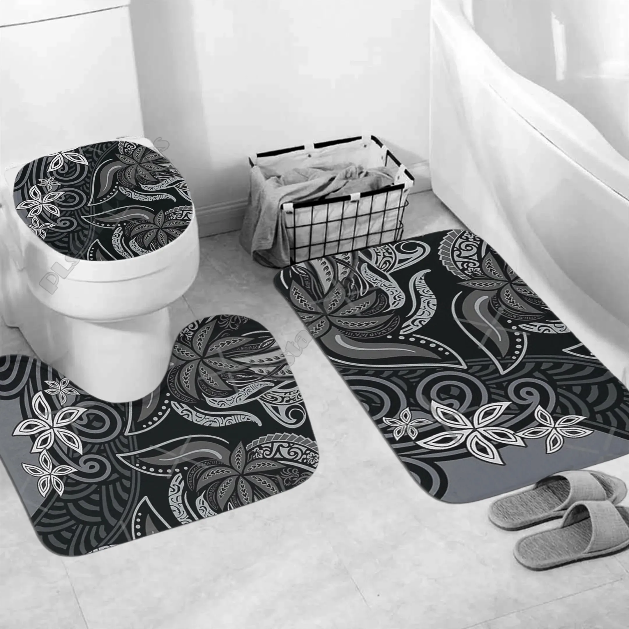 Polynesian Home Set - Polynesian Tribal Abstract Bathroom Set 3D printed Bathroom Pedestal Rug Lid Toilet Cover Bath Mat Set