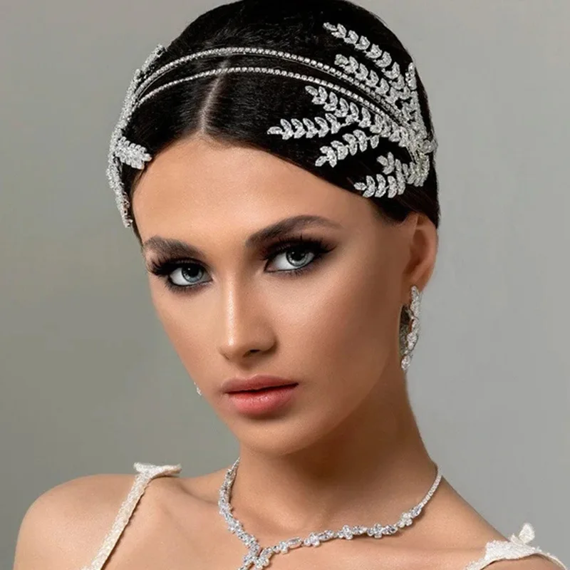 

Luxury Bridal Headbands For Wedding Hair Jewelry Accessories Zirconia Gold Sliver Princess Bride Headpiece Tiara Women Diadem