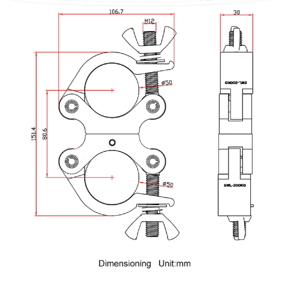 10Pack Dual Swivel Clamp Turn As Needed Two 360 Degree Clamps  Truss Swivel Coupler DJ Light Clamps, Fit for Tube48-51mm Hook