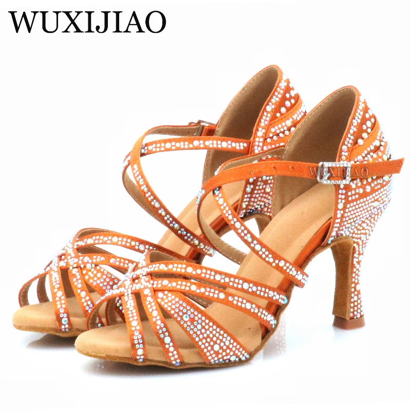 

WUXIJAIO Bronze satin Latin dance shoes women's banquet shoes soft soled Sasha dance shoes women's sandals skin tone