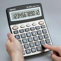 Deli 1559N 12 Digits Large Screen Office Talking Calculator Real Human Pronunciation Voice Calculator Chinese Voice Calculator