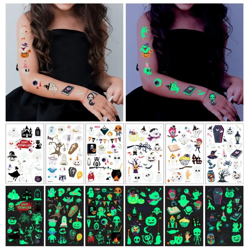 Adesivi per tatuaggi luminosi per cartoni animati adesivi per tatuaggi natalizi Glow in The Dark decorazioni fai da te Tatoo finto di Halloween