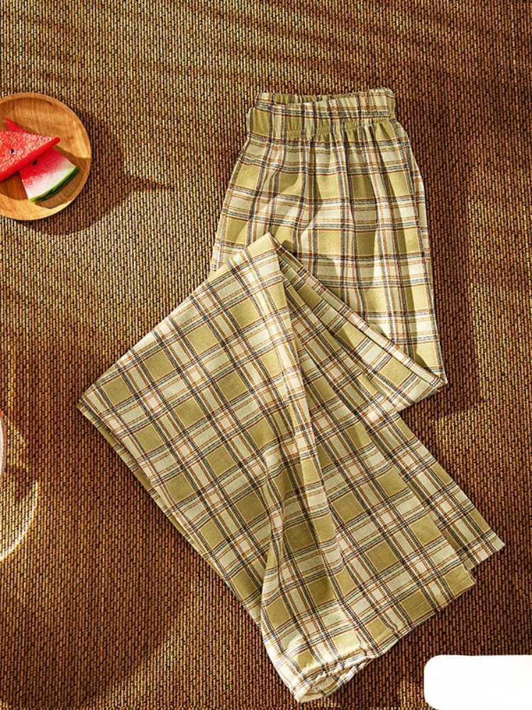 Wide Leg Checkered Pants for Women's Casual Pants New Korean Style High Waisted LooseFeeling Sweatpants Clothes Streetwear
