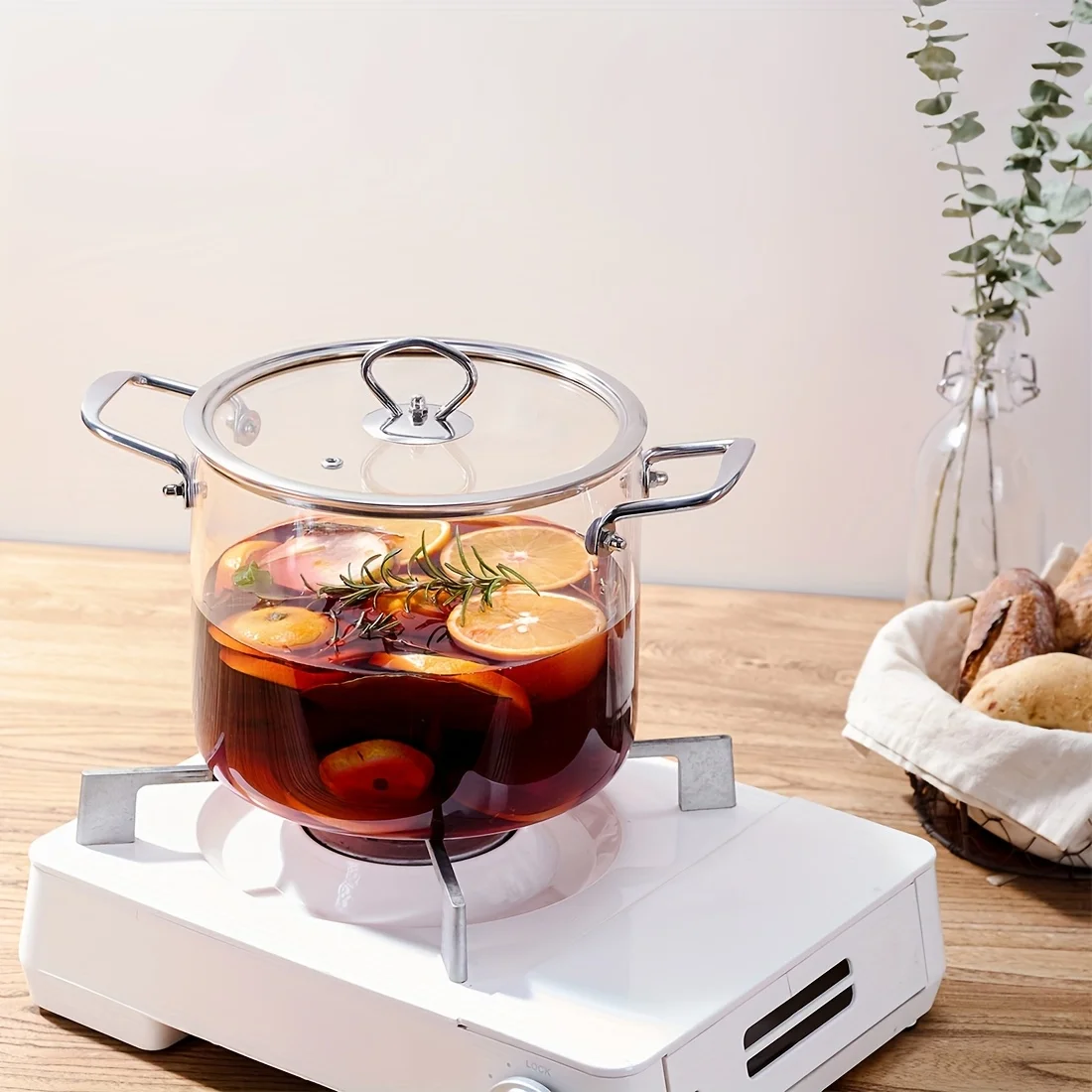 

Stainless Steel Handle Glass Stockpot, 7.9in Clear Glass Cookware for Electric Clay Stove/Gas Stove, Clear Glass Stewpot with Lid for Mixed Cooking Saucepan, Cooker Heat Cooker Top Pot And Lid, Soup, Milk, Fruit And Spices