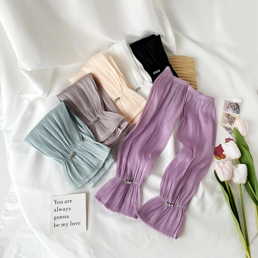 Women's Ice Sleeves Large-sized Sun Protection Silk Large Pearl Elastic Cute Arm Guards For Outdoor Driving And Cycling Summer