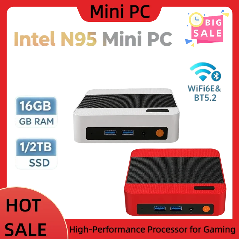 New Intel Core N95 Windows 11 Portable Pc Computer 16GB RAM 1/2TB SSD WIFI 6 BT5.2 4K 60Hz HD Mini Gaming Office Study Pc