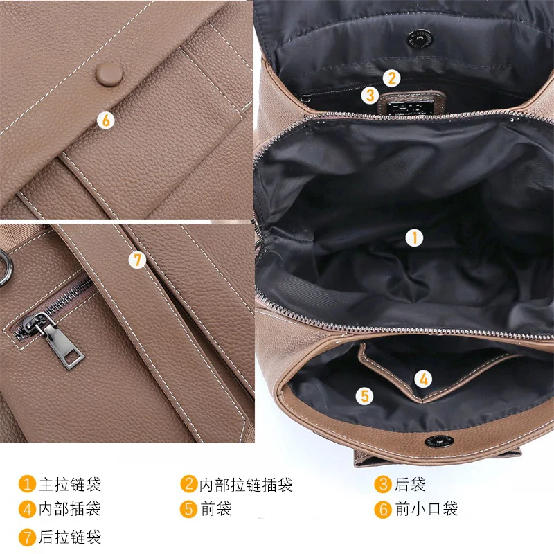 Light Luxury Fashion High-quality Top Layer Cowhide Backpack Large Capacity Casual Versatile Multi-functional Travel Bag Trendy