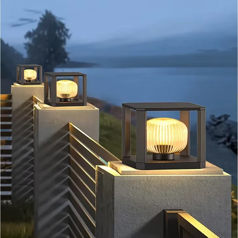ZOMI Solar Powered Gate Post E27 Garden Pillar Light Outdoor Pier Mount Fence Post Light Decorative Gate Lamp Pillar Light