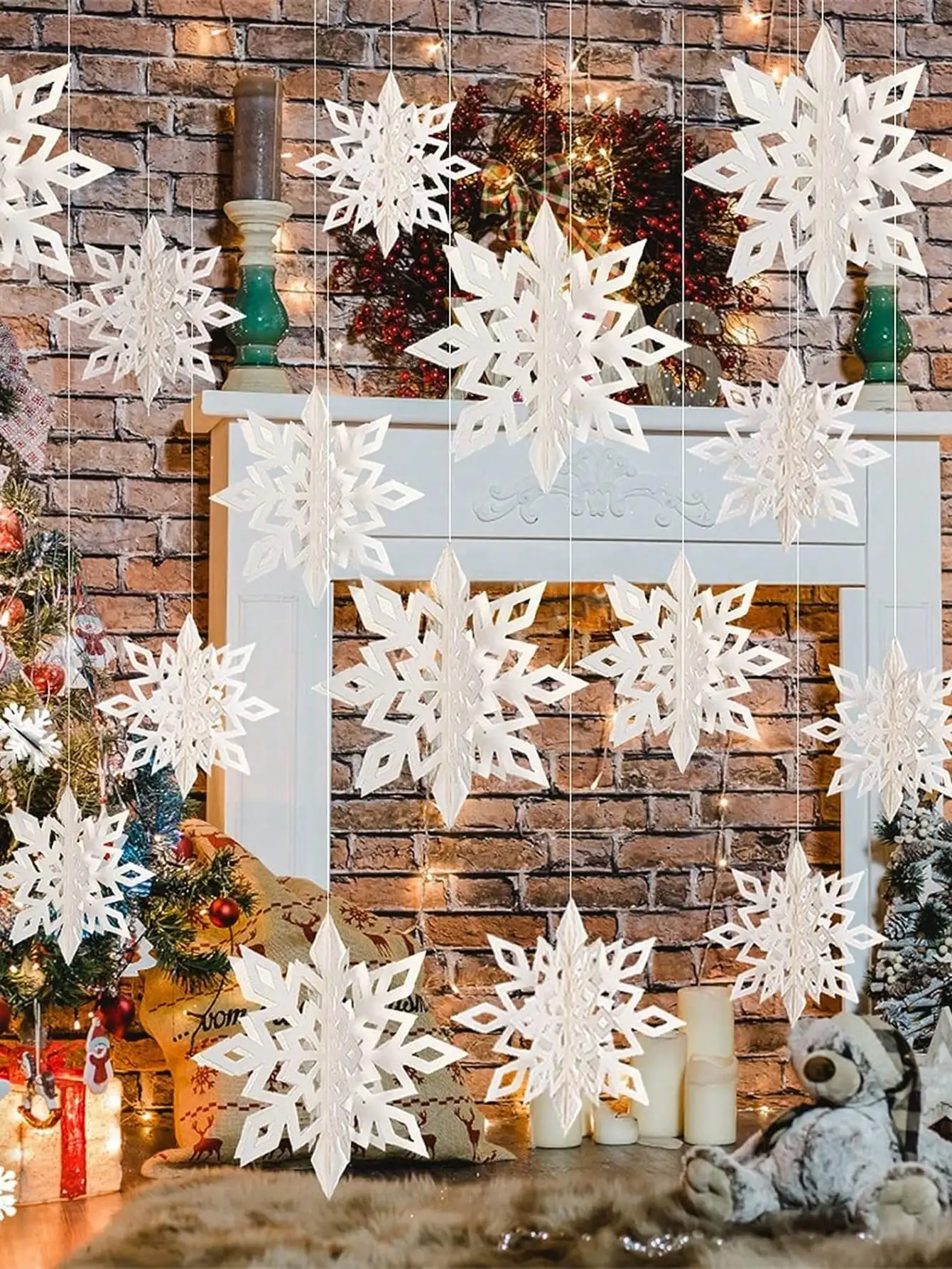 

6pcs 3D Paper Snowflakes Garland Winter Wonderland Decor