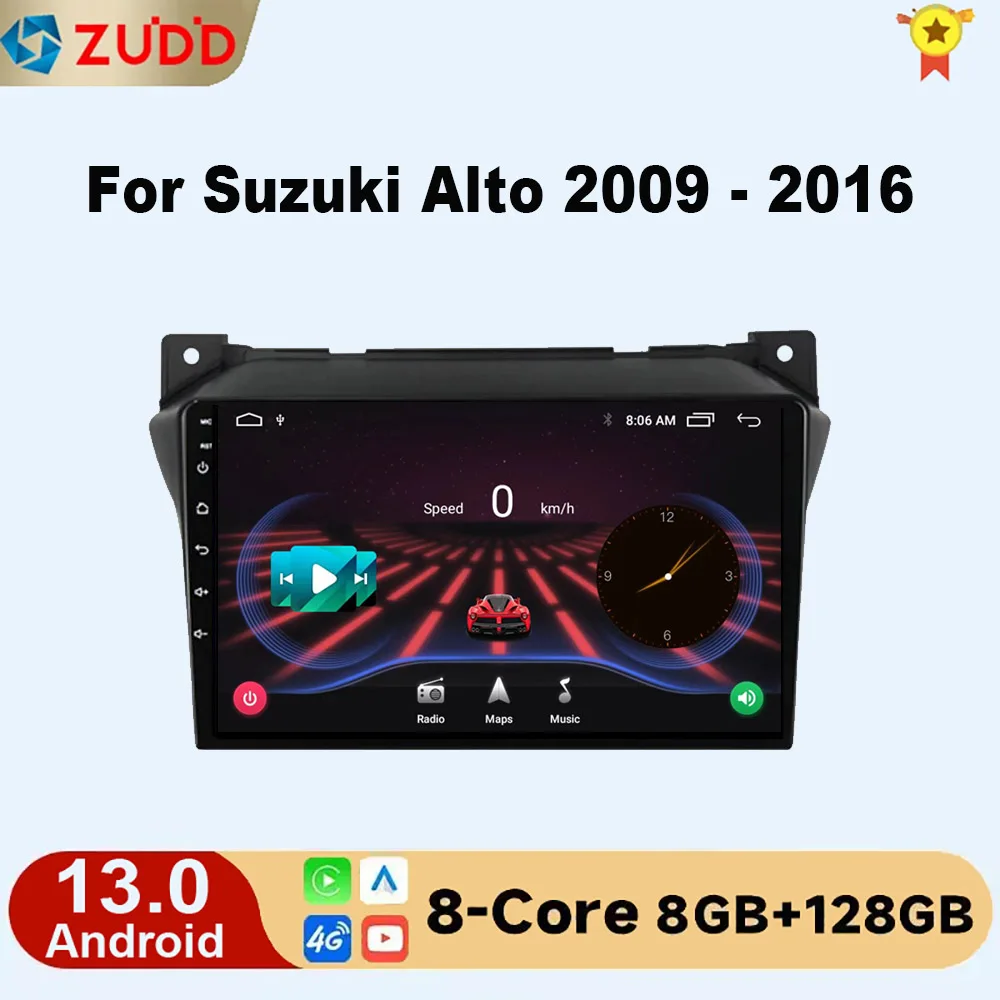 

2 DIN 8+128G Android 13 Car radio Multimedia Player Carplay Android Auto GPS navigation DSP RDS For Suzuki Alto 2009 2010-2016