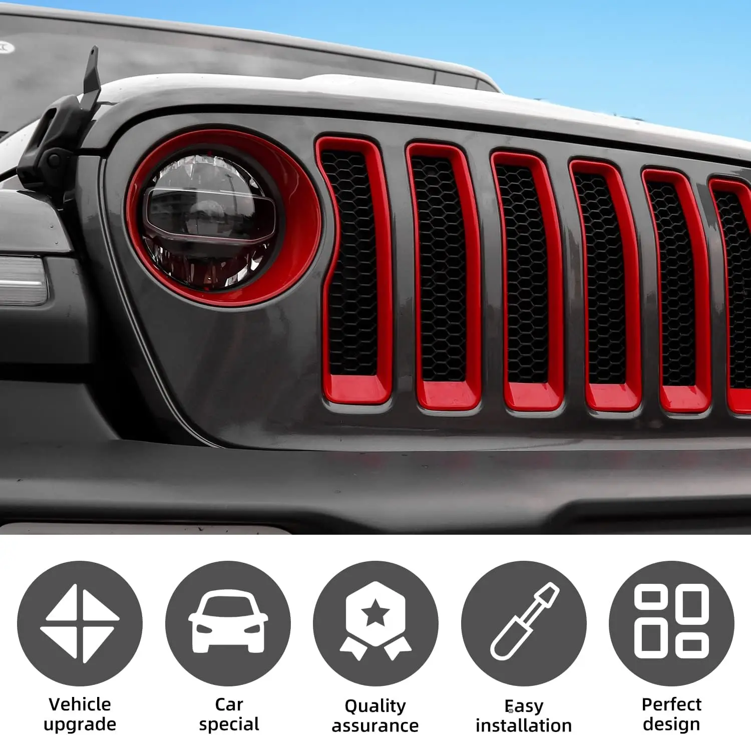 9pcs Mesh Grille Grill Insert+Headlight Turn Light Cover Trim Fit for2018-2023 Jeep Wrangler JL JLU Car Exterior HIGH quality