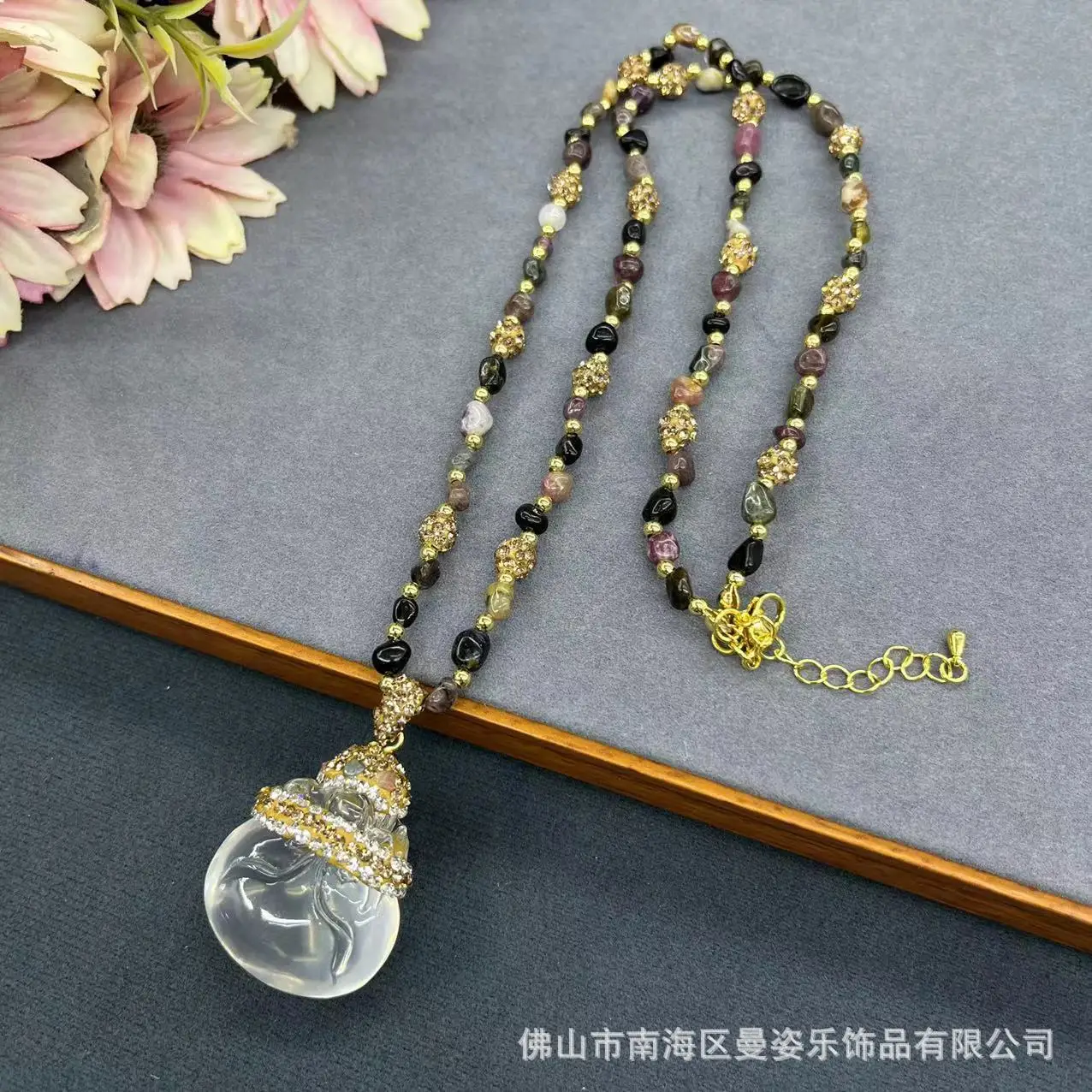 DIY accessories Autumn and winter new product sweater chain glazed lucky bag pendant full of diamonds design natural stone neckl