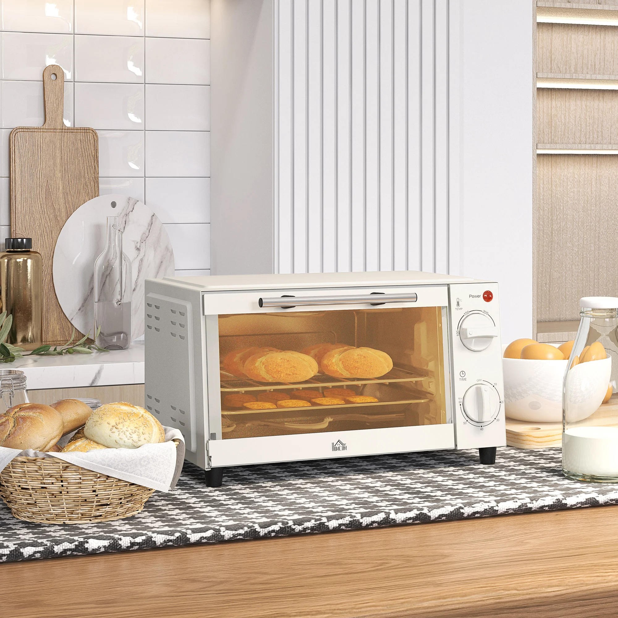 Image 3: Homcom Mini Four 9L Mini Four avec plateau de cuisson, Grille Grill, 100 °   C-230 °   C Acier inoxydable