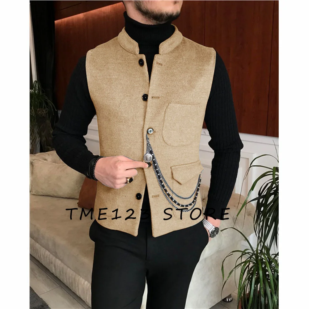 New Men\'s Wool Vest Suit Vest Slim Single breasted Designer Brand Sleeveless Formal Coat Top Adult Dress Tuxedo 2023