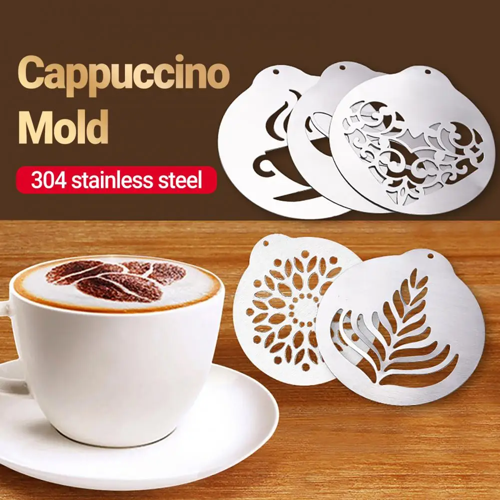 1/5pcs Coffee Stencils Fancy Coffee Printing Model Foam Spray Cake Stencils Coffee Drawing Cappuccino Mold Powdered Sieve Tools