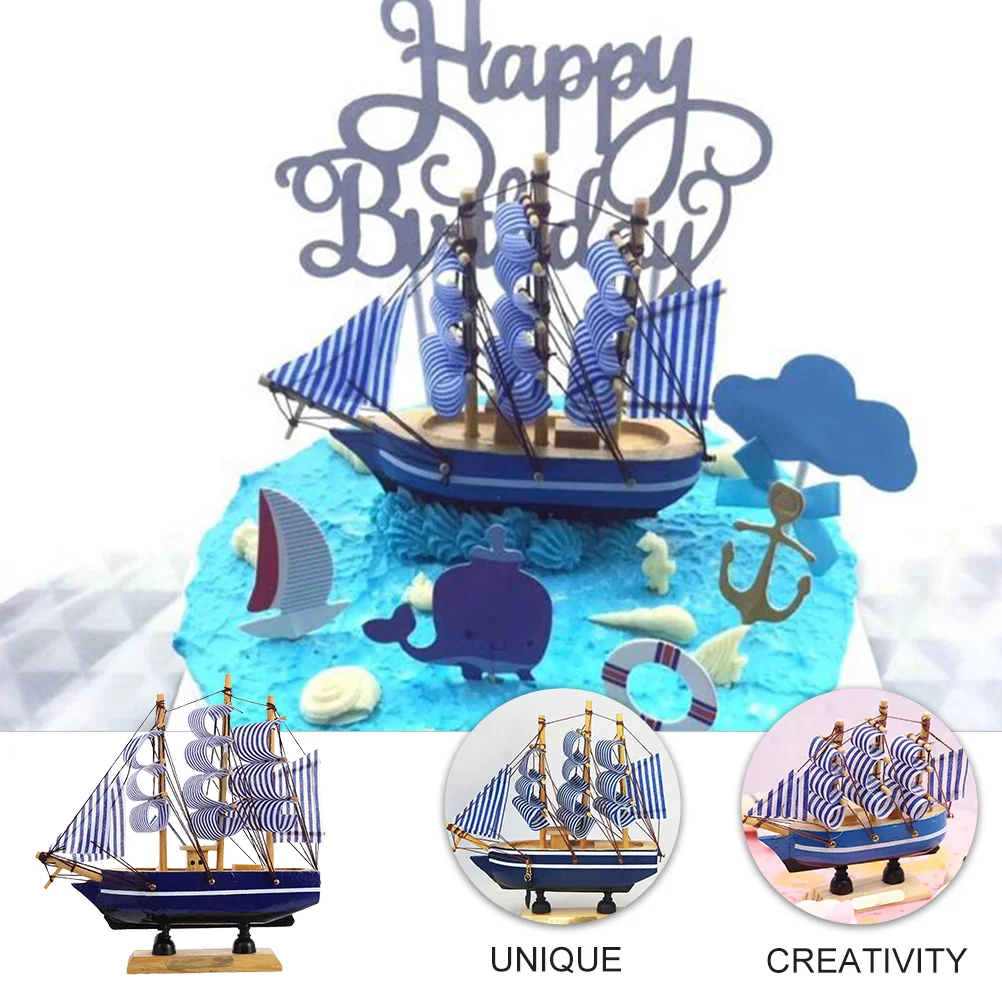 Sailing Boat Cake Decoration Creative Ship Design Topper Cakes Wooden Graduation Party Supply Man