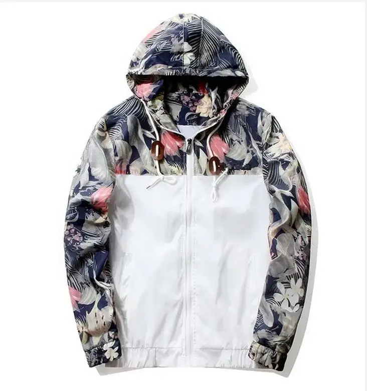 Women's Hooded Jackets 2023 Spring Autumn Floral Causal Windbreaker Women Basic Jackets Coats Zipper Lightweight Jackets Famale