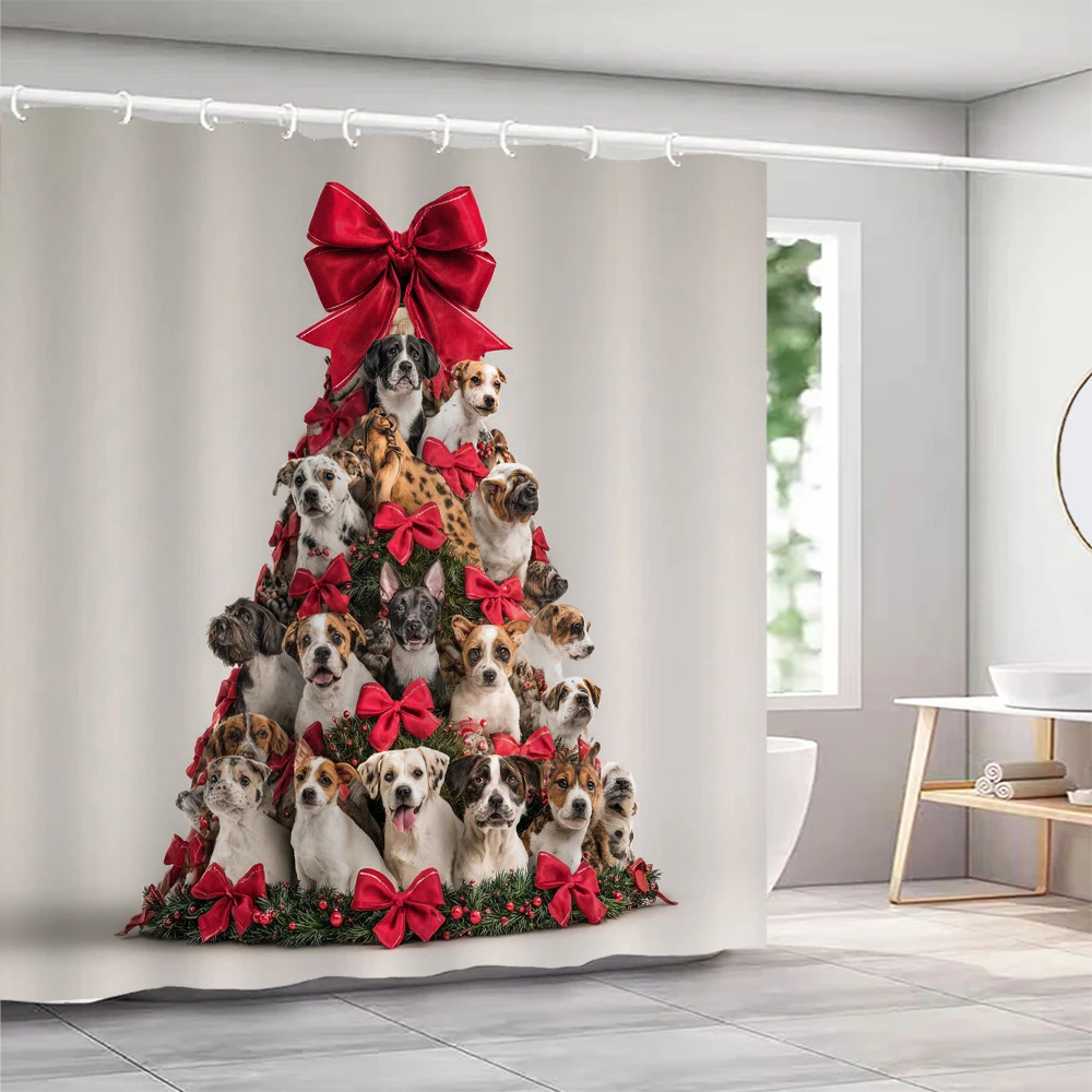 

Creative Christmas dog Shower Curtain, Christmas Bathroom Curtain Decoration With Hook Fabric Christmas Gift Curtain, with Hooks