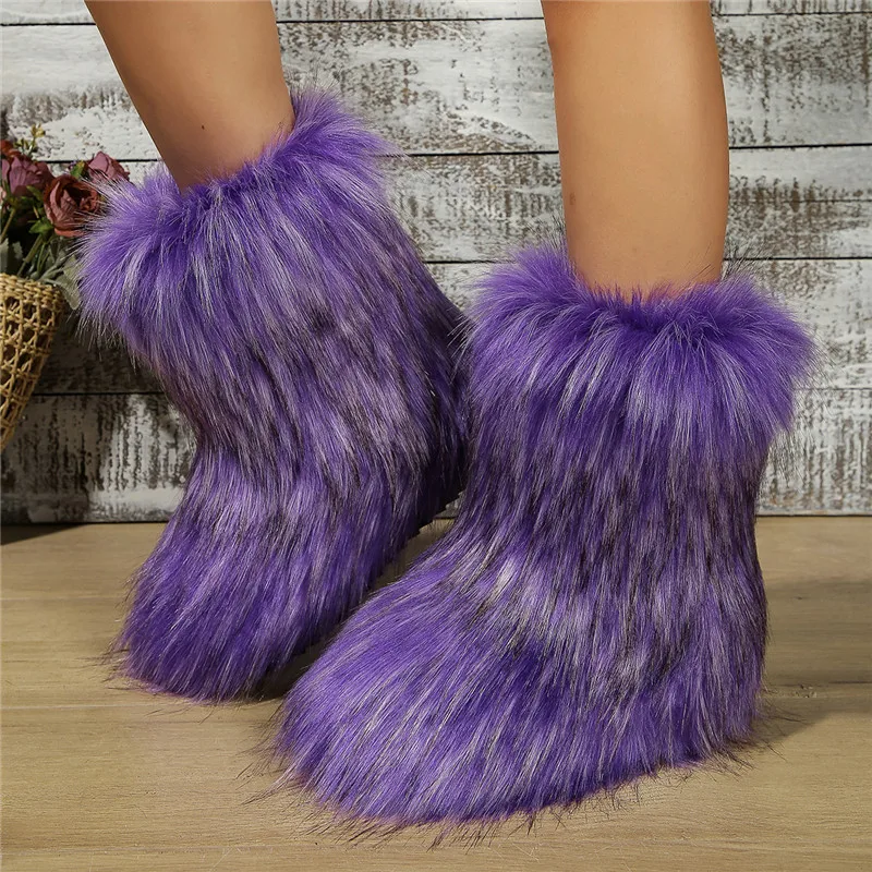 

New Fashion Purple Winter Boots for Women Warm Plush Women's Boots Plus Size 44 Comfortable Ankle Boots Casual Women Botas Mujer