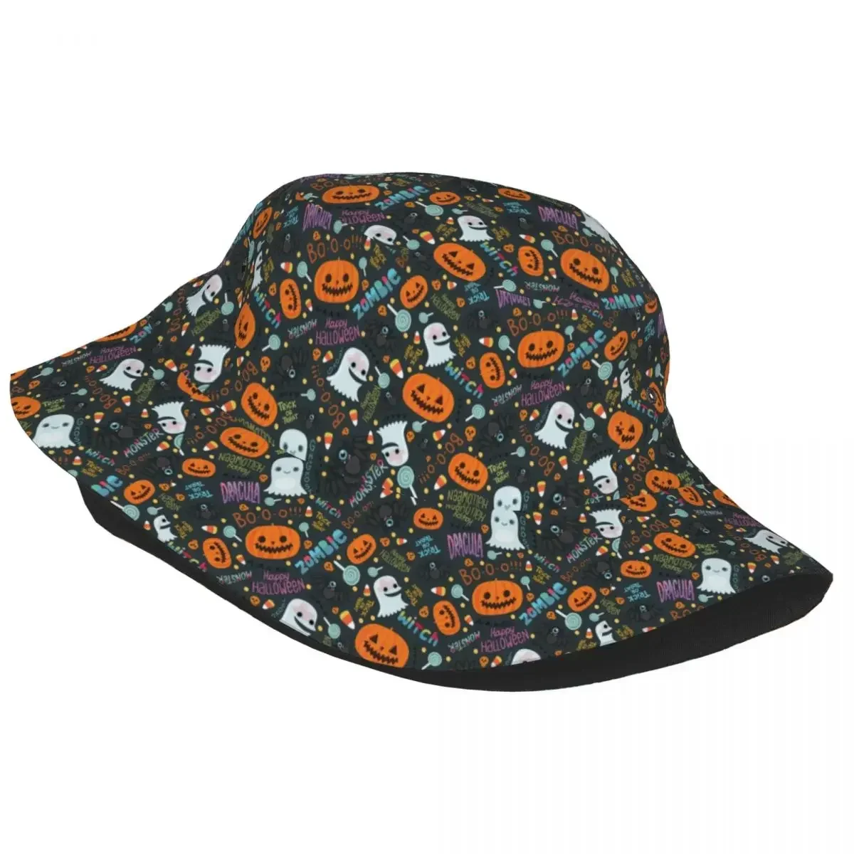 Halloween Pumpkin Witch Skull Pattern Bucket Hats Women Men Unisex Trendy Summer Fisherman's Hat